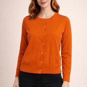 VTG GAP 1980s Orange Button Down Collarless Silk Blend Cardigan Sweater